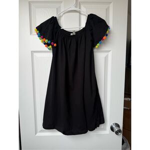 ASOS Long Blouse Mini Dress Size 2 Womens Black Rainbow Pompom NEW